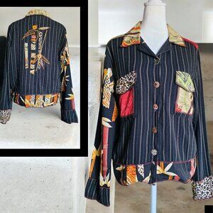 FAITH Vintage (SM) By Celia Forrester Button Up Bamboo Leopard Flower Asian Jkt